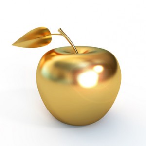 Golden apple isolated on white background, 3d render